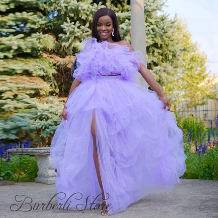 Lavender Two Pieces Puffy Tulle Party Dresses Side Split Tiered Skirt for Women Sleeveless Homecoming Gown Summer
Lavender Two Pieces Puffy Tulle Party Dresses Side Split Tiered Skirt for Women Sleeveless Homecoming Gown Summer