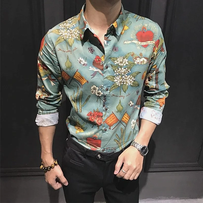 Male Vintage Green Printed Shirt Gentlemen Slim Fit Casual Tops Hawaiian Long Sleeve Flower Shirts Fashion Mens Cotton Shirts
Male Vintage Green Printed Shirt Gentlemen Slim Fit Casual Tops Hawaiian Long Sleeve Flower Shirts Fashion Mens Cotton Shirts