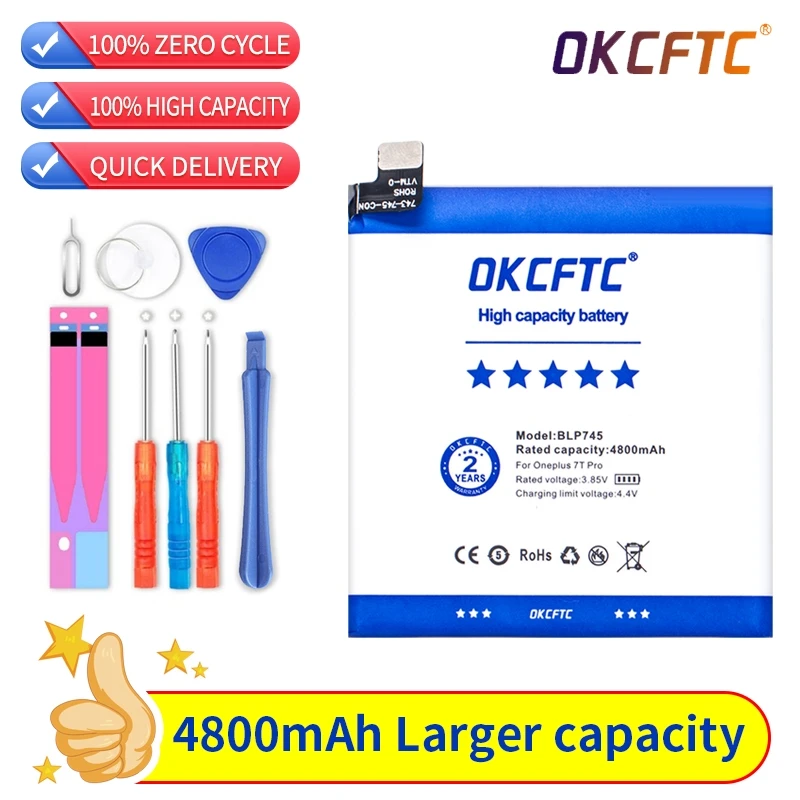 OKCFTC Original For Oneplus 7T Pro 7T PRO Phone Battery BLP745 4800mAh High Capacity OnePlus Mobile Phone Batteries Free Tools
OKCFTC Original For Oneplus 7T Pro 7T PRO Phone Battery BLP745 4800mAh High Capacity OnePlus Mobile Phone Batteries Free Tools