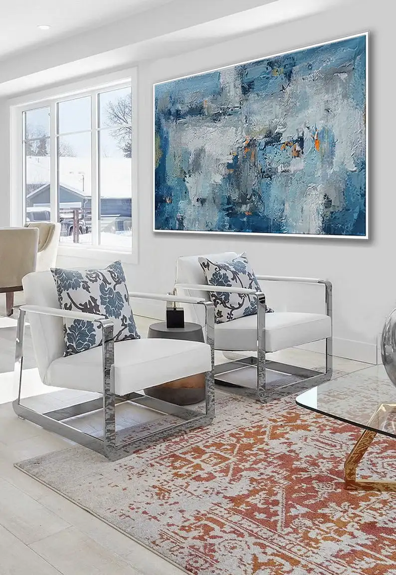 Large Canvas Wall Art Palette Knife Modern Contemporary Abstract Artwork Horizontal Acrylic Painting Periwinkle Denim Blue
Large Canvas Wall Art Palette Knife Modern Contemporary Abstract Artwork Horizontal Acrylic Painting Periwinkle Denim Blue