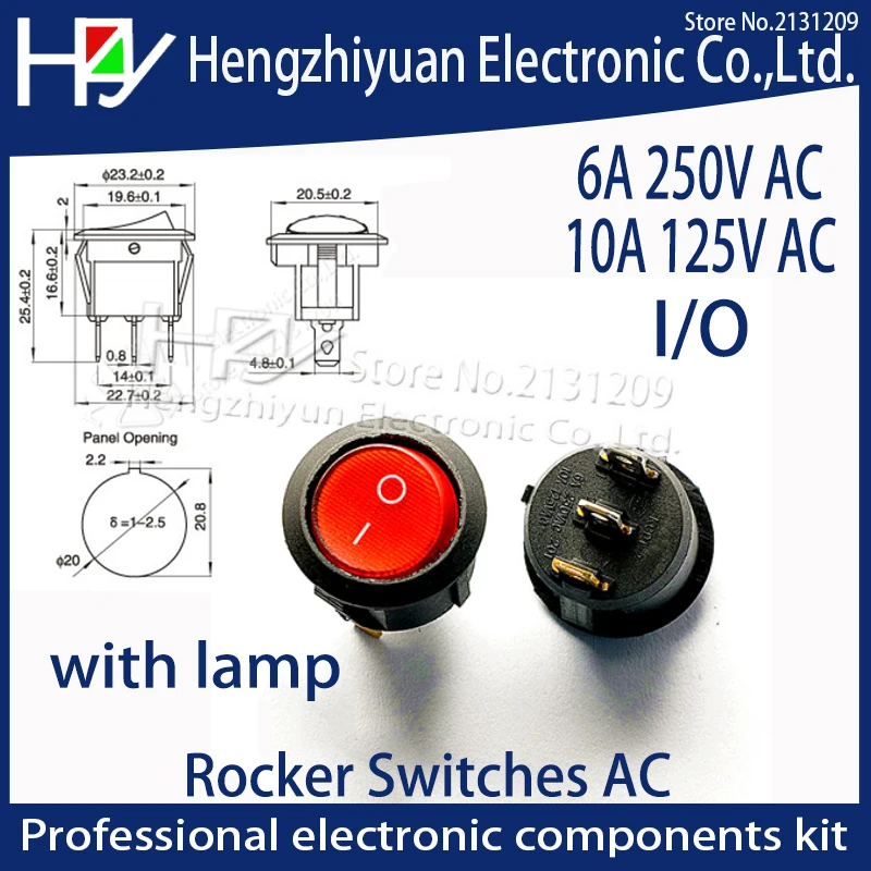 KCD1 Red Light ON-OFF SPST Round Rocker Switch 6A 250V 10A 125V AC with lamp 
KCD1 Red Light ON-OFF SPST Round Rocker Switch 6A 250V 10A 125V AC with lamp