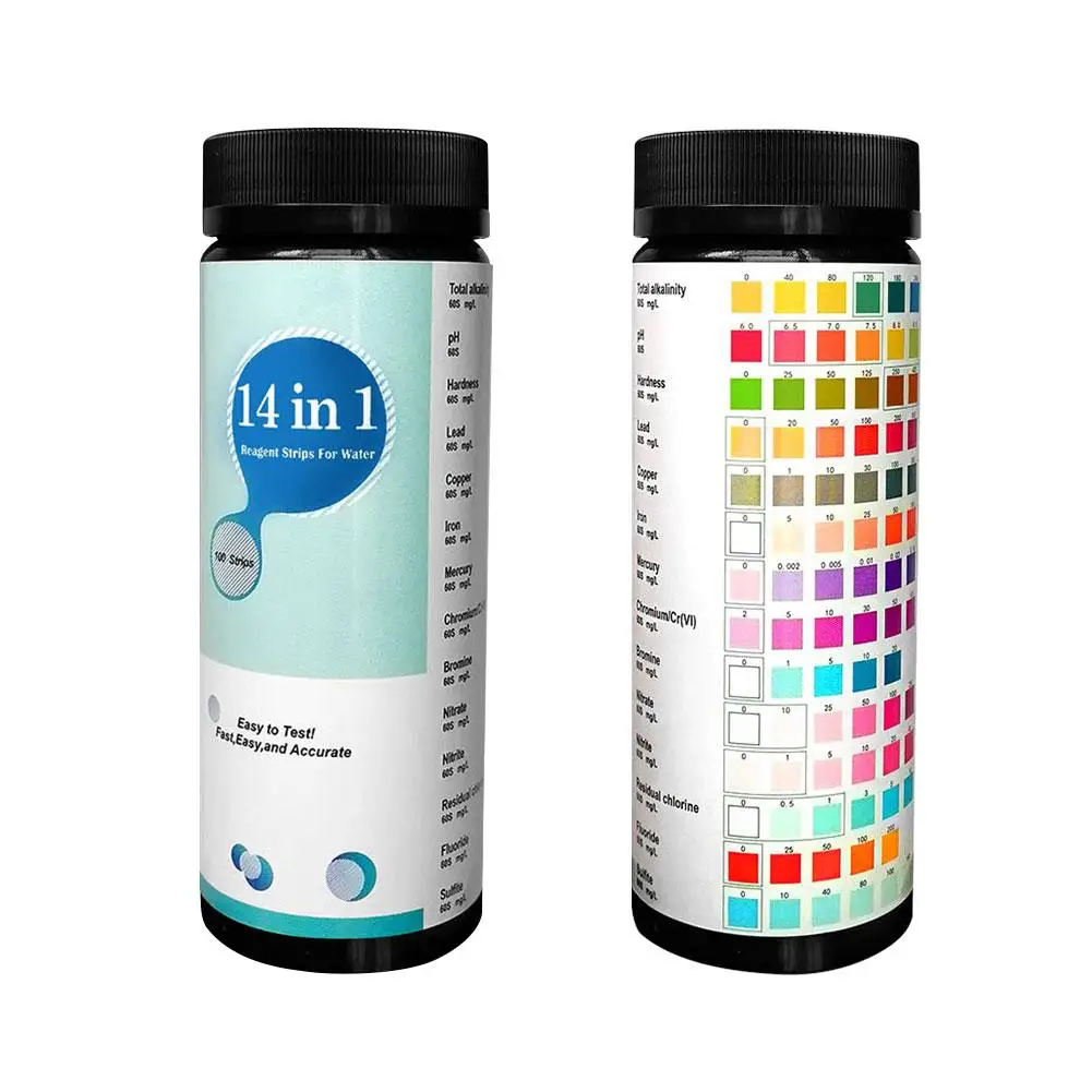 14-in-1 Drinking Water Test 1 Pack/ 100 Pcs Strip Water And Tap Water Quality Test Simple Hardness PH Bromine Nitrate Etc
14-in-1 Drinking Water Test 1 Pack/ 100 Pcs Strip Water And Tap Water Quality Test Simple Hardness PH Bromine Nitrate Etc