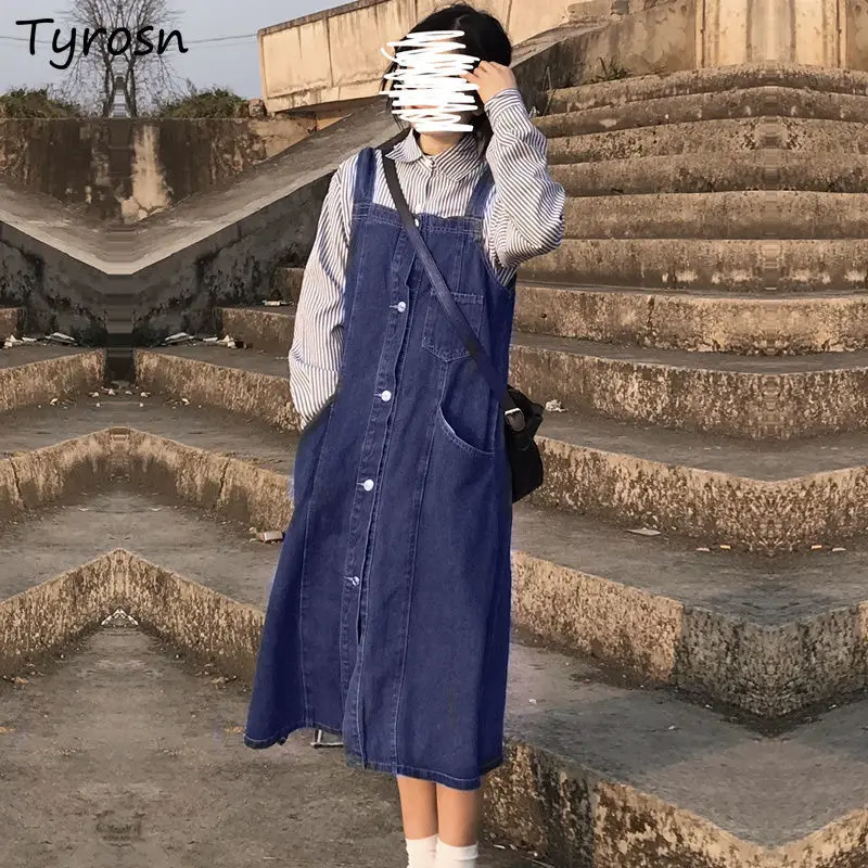 Denim Dress Women Single Breasted Sundress Sleeveless Leisure Womens Korean Style Students Vintage All-match Streetwear Fashion
Denim Dress Women Single Breasted Sundress Sleeveless Leisure Womens Korean Style Students Vintage All-match Streetwear Fashion