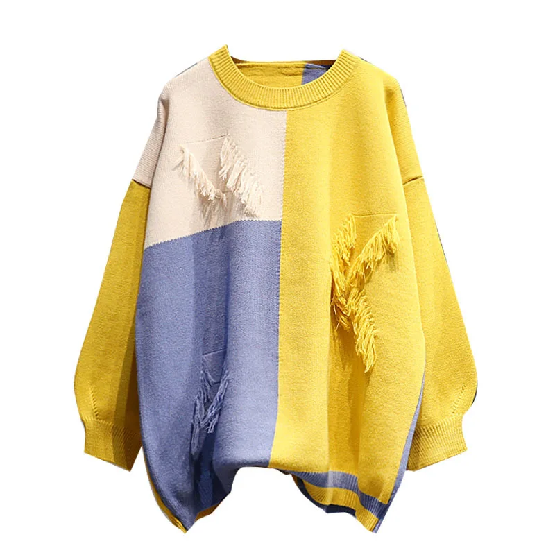 Women's Casual Yellow Color Block Knit Sweater Lantern Sleeve Loose Pullover Sweater
Women's Casual Yellow Color Block Knit Sweater Lantern Sleeve Loose Pullover Sweater