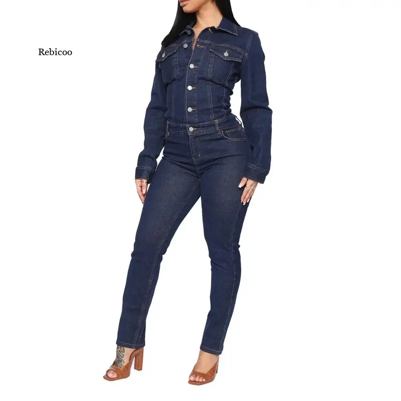 Jean Jumpsuit Overalls For Women Solid Full Sleeve Single Breasted Sexy Lady Blue Denim Skinny Bodysuit 2021 New Trend
Jean Jumpsuit Overalls For Women Solid Full Sleeve Single Breasted Sexy Lady Blue Denim Skinny Bodysuit 2021 New Trend