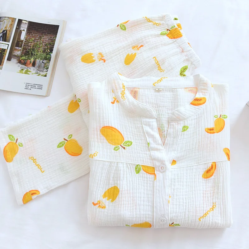 Women Simple V-neck Pajamas Spring Cotton Gauze Sleepwear Long-sleeved Thin Lounge Wear Print Two Piece Set Soft Home Clothing
Women Simple V-neck Pajamas Spring Cotton Gauze Sleepwear Long-sleeved Thin Lounge Wear Print Two Piece Set Soft Home Clothing