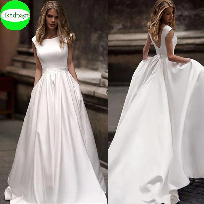 Cap Sleeve Wedding Dress Simples Vestidos De Novia 2021Satin A Line Bride Gown Robe Mariage Abito Da Sposa With Pockets Belt
Cap Sleeve Wedding Dress Simples Vestidos De Novia 2021Satin A Line Bride Gown Robe Mariage Abito Da Sposa With Pockets Belt