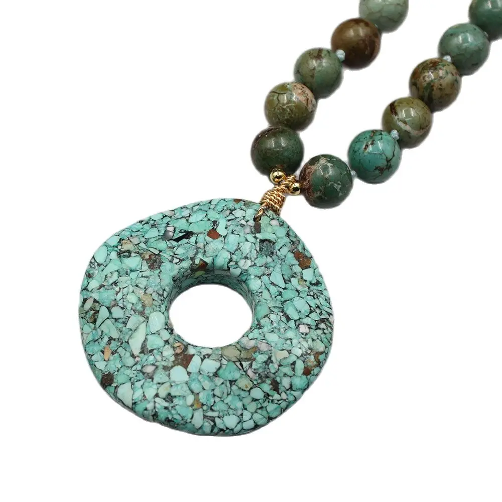 GuaiGuai Jewelry 14MM Round Green Turquoise Stone White Coin Pearl Necklace Circle Ripple Turquoises Pendant For Women
GuaiGuai Jewelry 14MM Round Green Turquoise Stone White Coin Pearl Necklace Circle Ripple Turquoises Pendant For Women