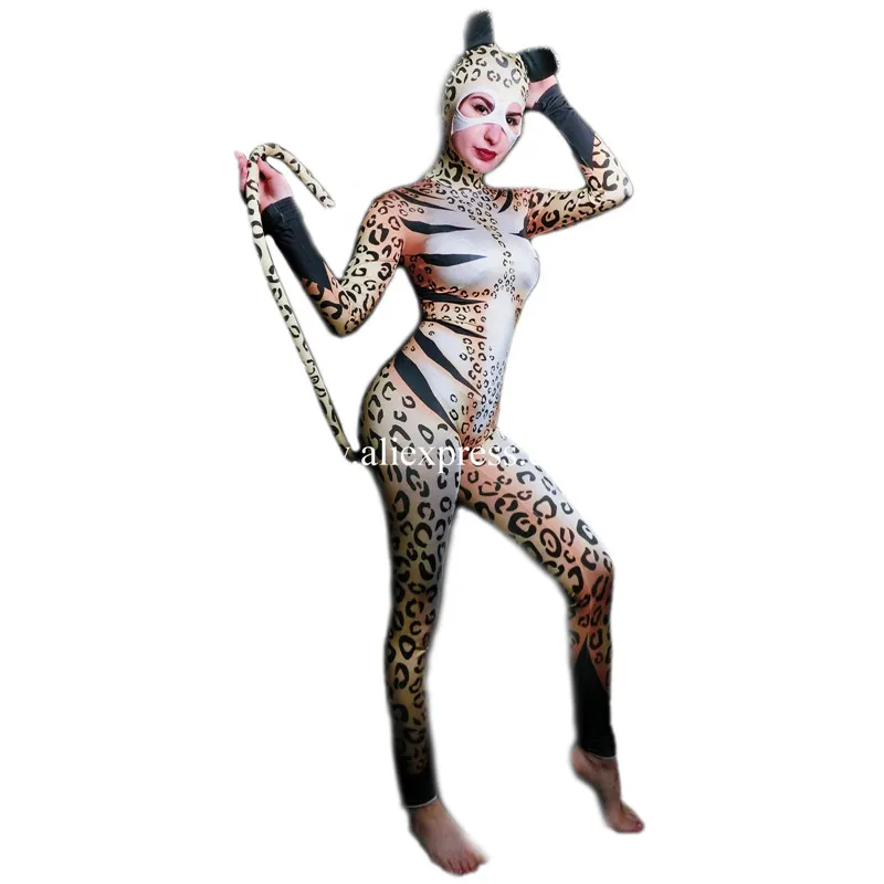 Sexy Lady Leopard Stage Performance Costume Halloween Cat Tail Cosplay Clothes Party Event Dance Suit
Sexy Lady Leopard Stage Performance Costume Halloween Cat Tail Cosplay Clothes Party Event Dance Suit