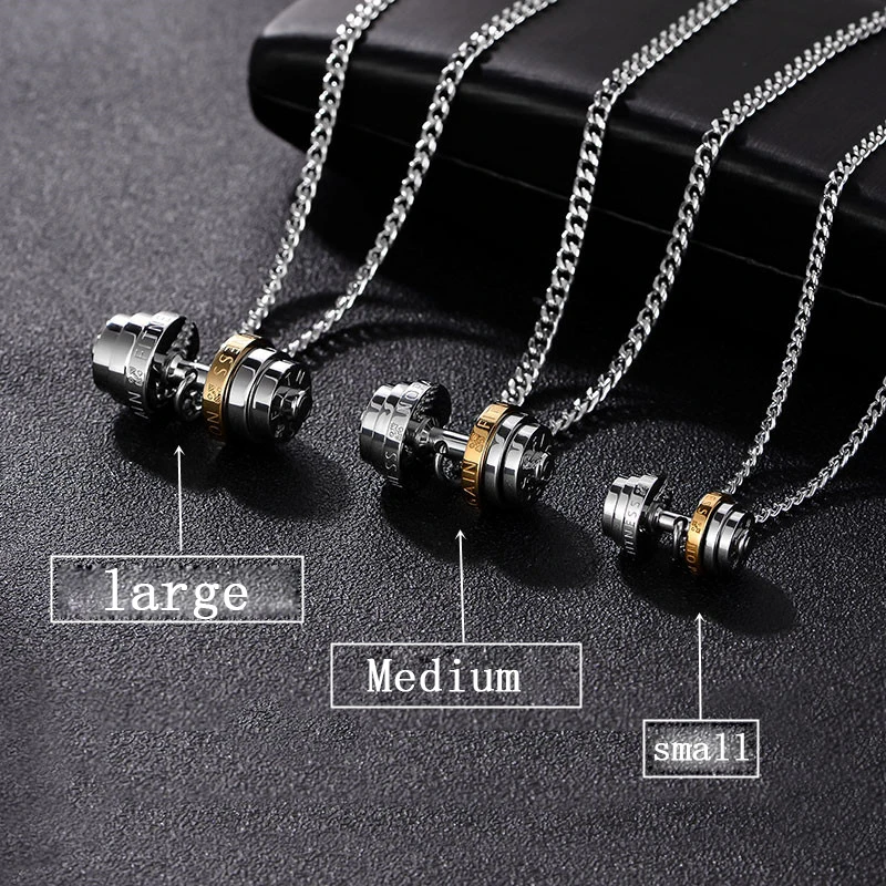 barbell Steel color stainless steel necklace mens Couple pendants Fitness sport man Fitness accesories jewelry on the neck pride
barbell Steel color stainless steel necklace mens Couple pendants Fitness sport man Fitness accesories jewelry on the neck pride