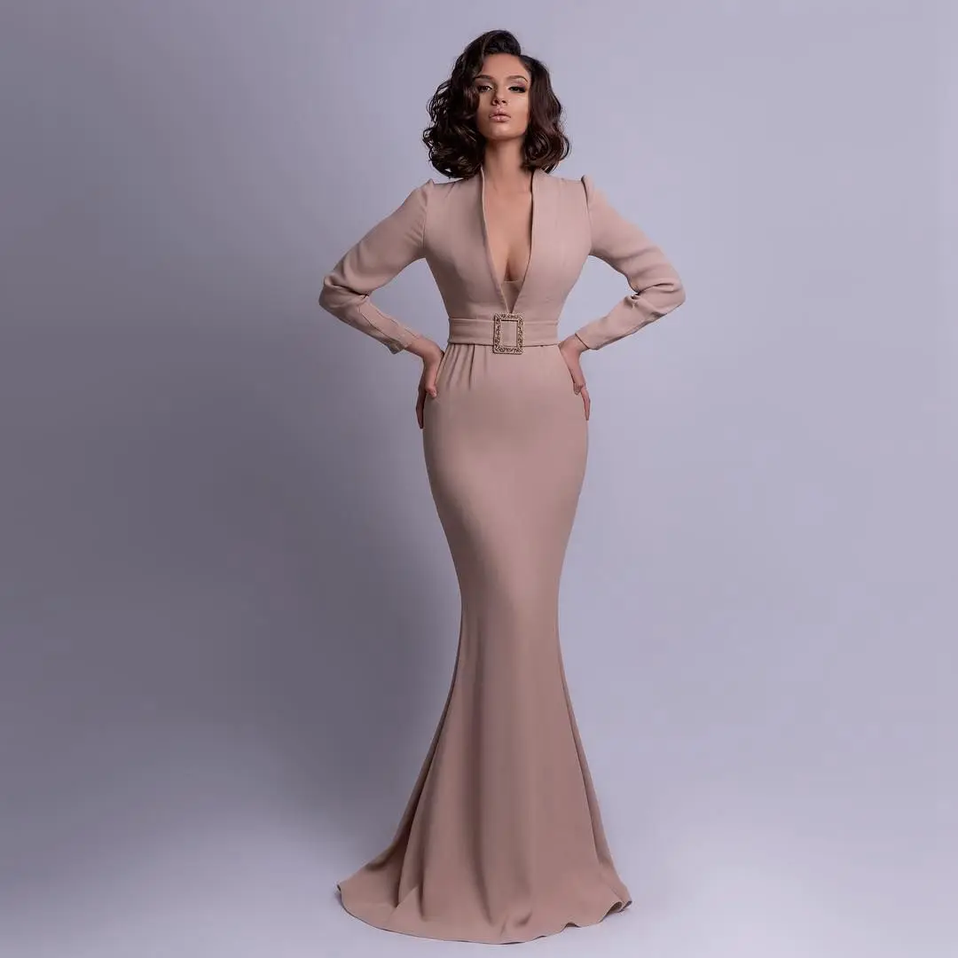 Modern Mermaid Evening Dress V Neck Long Sleeves Simple Prom Stretch Jersey Party Pageant Gown Robe De Soiree
Modern Mermaid Evening Dress V Neck Long Sleeves Simple Prom Stretch Jersey Party Pageant Gown Robe De Soiree