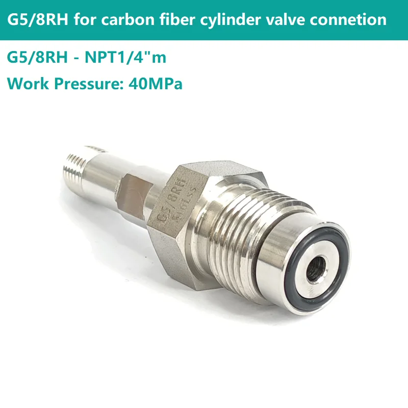 316L CGA G5/8RH to NPT1/4male 40MPa Stainless Steel Diving Cylinder Valve Connector Carbon Fiber Cylinder connection
316L CGA G5/8RH to NPT1/4male 40MPa Stainless Steel Diving Cylinder Valve Connector Carbon Fiber Cylinder connection