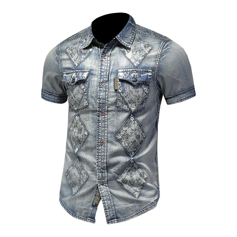 Jeans Short Men's Sleeve Casual Slim Stylish Wash-Vintage Denim Shirts Fashion Patch Cowboy Floral Shirt High Quality
Jeans Short Men's Sleeve Casual Slim Stylish Wash-Vintage Denim Shirts Fashion Patch Cowboy Floral Shirt High Quality