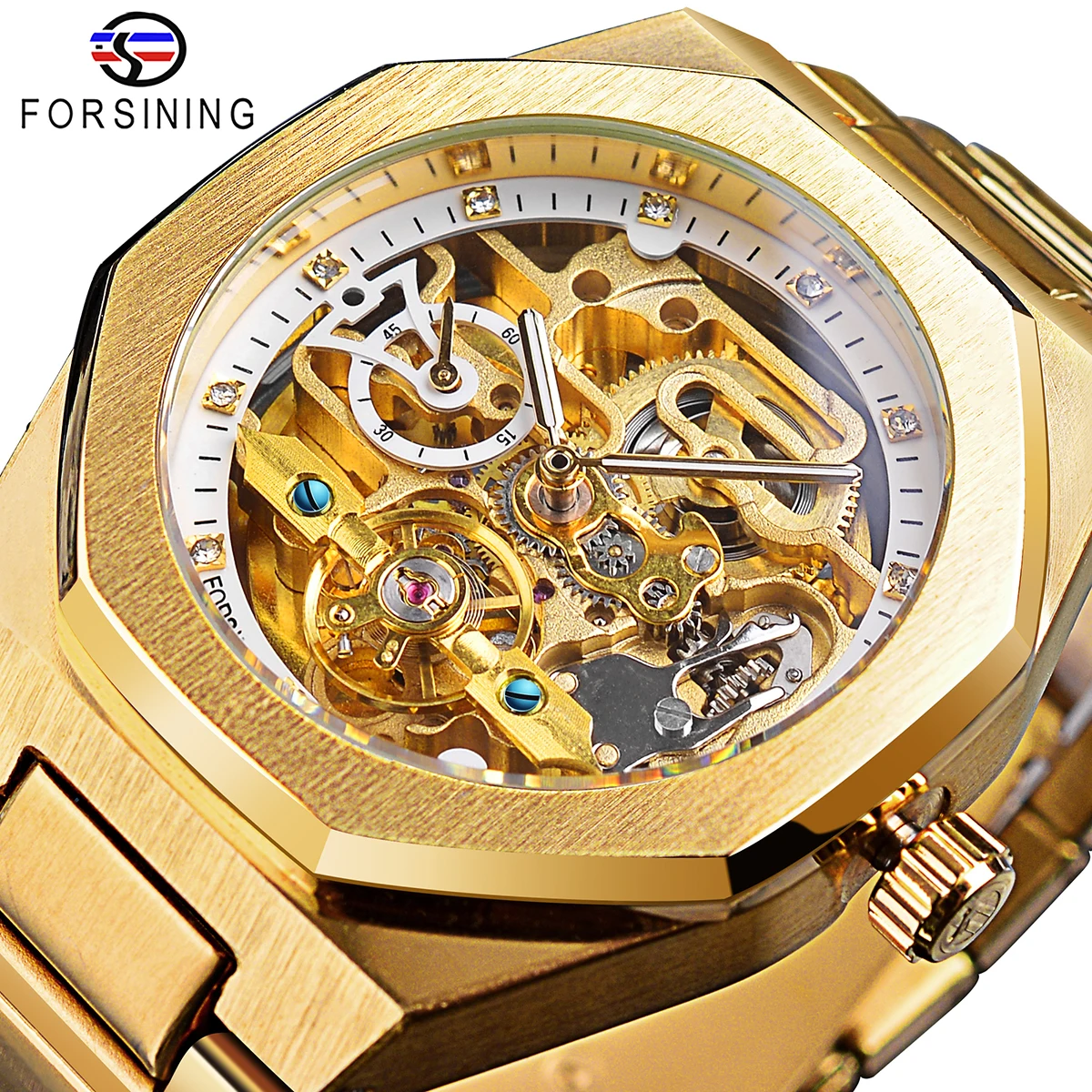 Forsining Mechanical Men's Wrist Watches Luxury Design Skeleton Automatic Watch Stainless Steel Gold Men Analog Clock Waterproof
Forsining Mechanical Men's Wrist Watches Luxury Design Skeleton Automatic Watch Stainless Steel Gold Men Analog Clock Waterproof