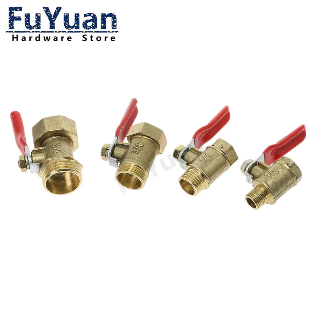 صمام لولبي Pneumatic Mini Ball Valve Brass Connector 1/8'' 1/4'' 3/8'' 1/2'' BSP Female to Male Thread Copper Pipe Fitting Coupler Adapter الهواء المضغوط — تفصيل 2