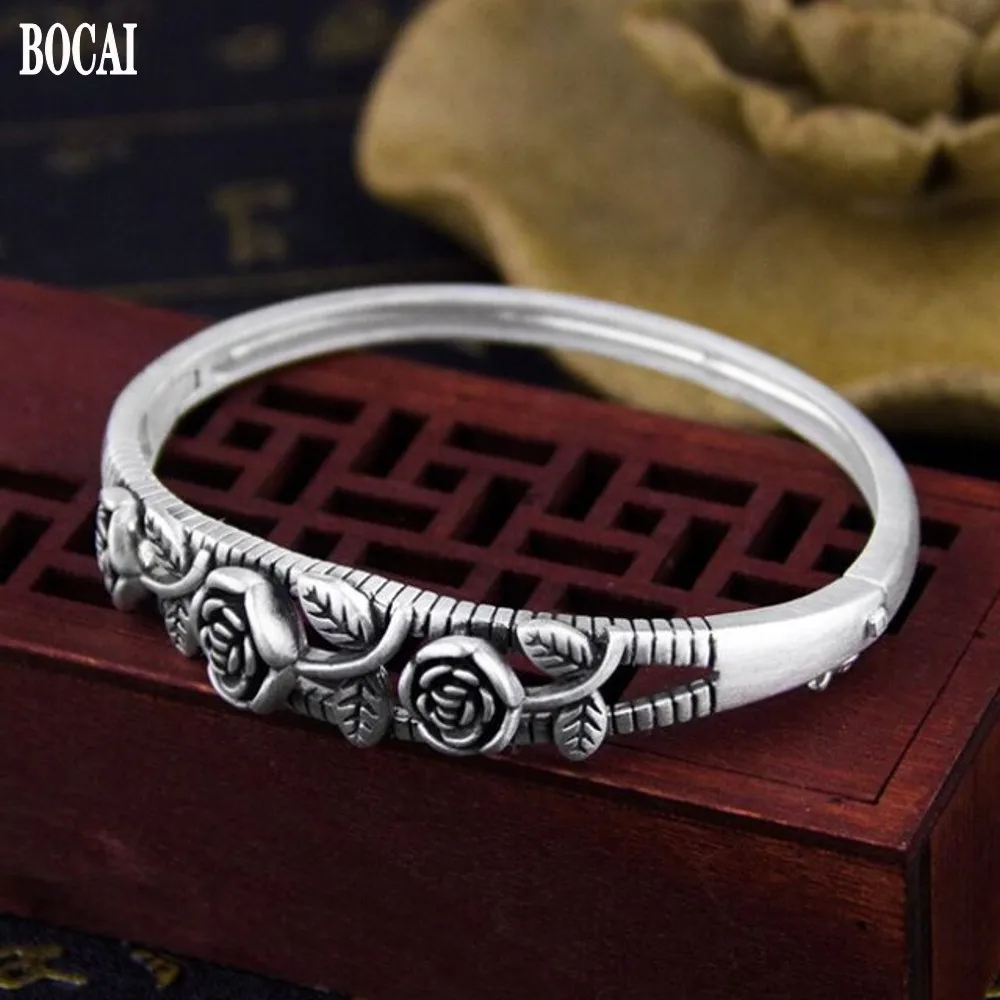 New S990 pure silver bracelet woman vintage palace rose flower embossed wild matte ladies sterling silver bracelet
New S990 pure silver bracelet woman vintage palace rose flower embossed wild matte ladies sterling silver bracelet