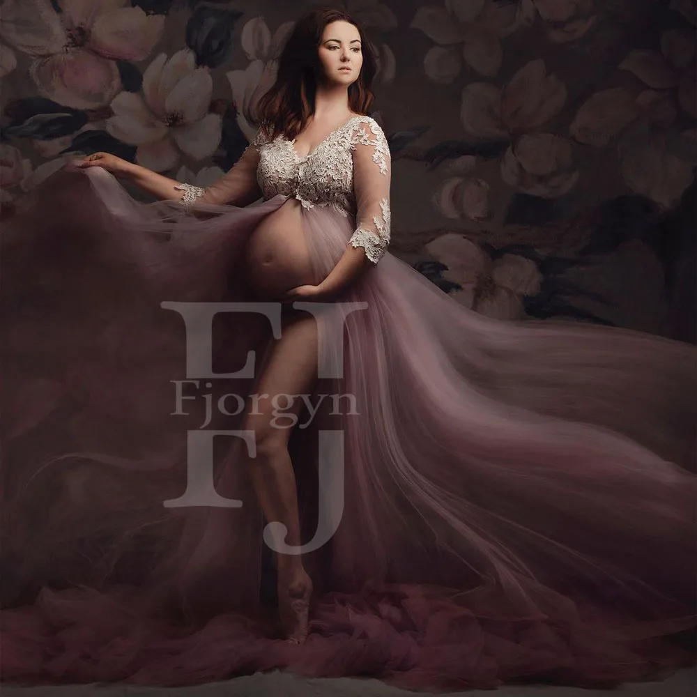 Vintage Half Sleeve Lace and Sheer Tulle Pregnant Woman Evening Gowns V-Neck Split Maternity Dresses for Photo Shoot Bridal Robe
Vintage Half Sleeve Lace and Sheer Tulle Pregnant Woman Evening Gowns V-Neck Split Maternity Dresses for Photo Shoot Bridal Robe