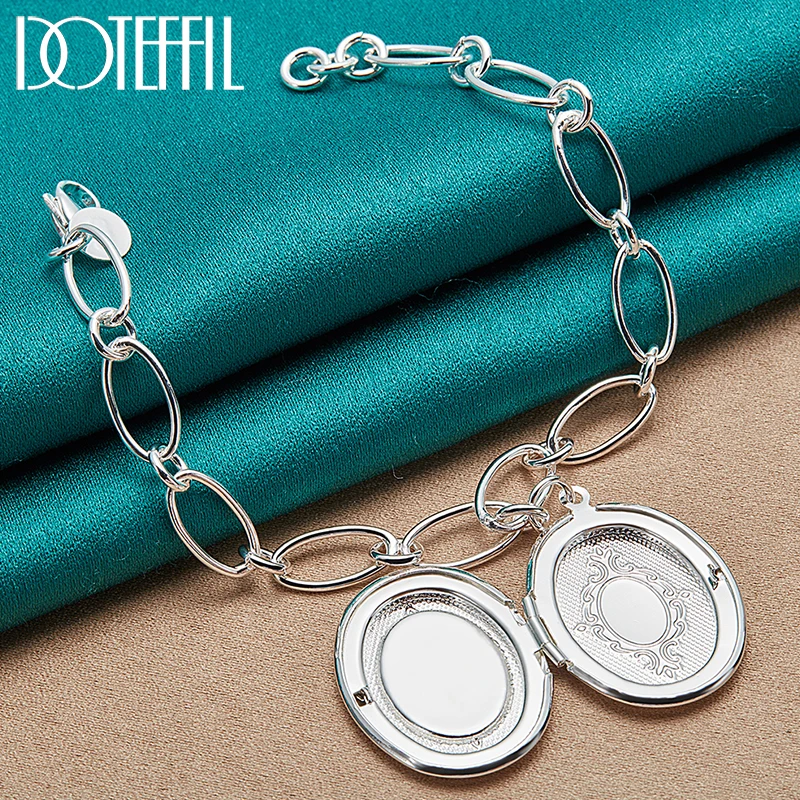 DOTEFFIL 925 Sterling Silver Oval Photo Frame Pendant Bracelet Chain For Women Man Fashion Charm Wedding Engagement Jewelry
DOTEFFIL 925 Sterling Silver Oval Photo Frame Pendant Bracelet Chain For Women Man Fashion Charm Wedding Engagement Jewelry