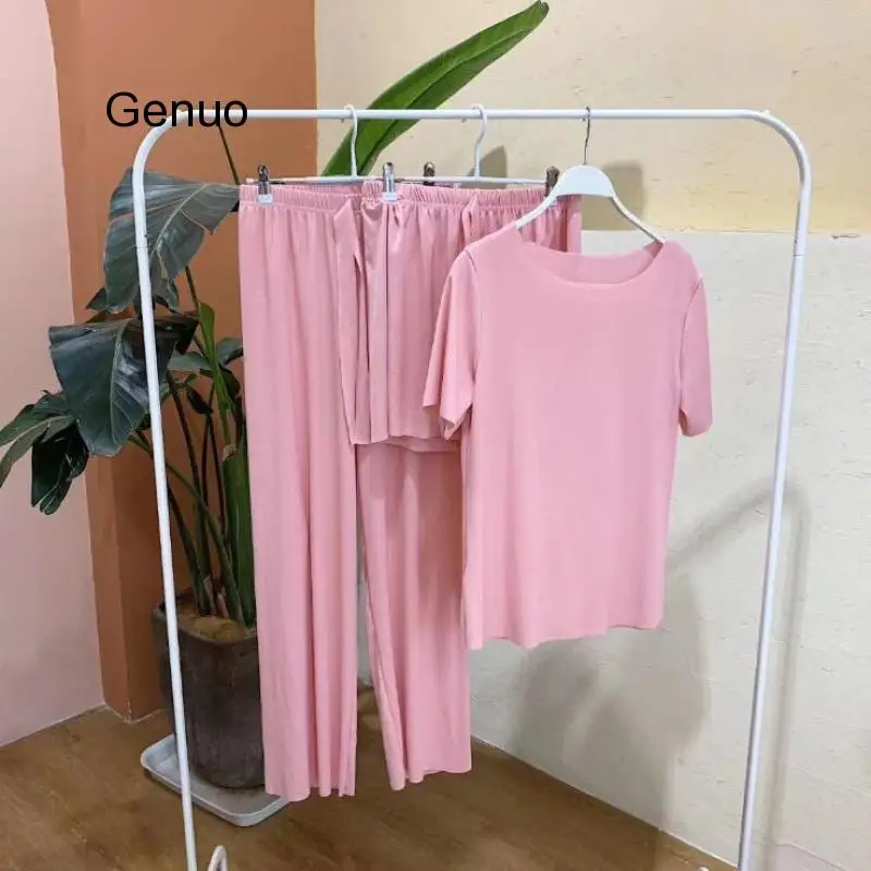 Sequins 3 Pieces Women Short Sleeve Pajamas Set Women Wide Leg Pants Short Sleeve Three Pieces Female Casual Home Wear Suit
Sequins 3 Pieces Women Short Sleeve Pajamas Set Women Wide Leg Pants Short Sleeve Three Pieces Female Casual Home Wear Suit