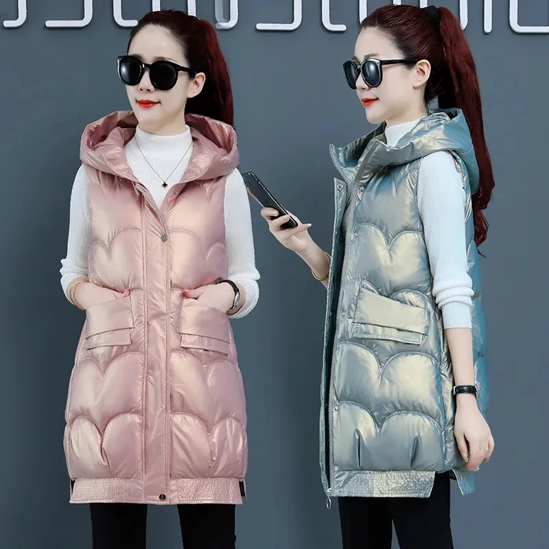 2025 New Autumn Winter Glossy No Wash Down Cotton Lady Vest Mid-Iength Zipper Hooded Women's Vest Loose Fashion Women Waistcoat
2025 New Autumn Winter Glossy No Wash Down Cotton Lady Vest Mid-Iength Zipper Hooded Women's Vest Loose Fashion Women Waistcoat