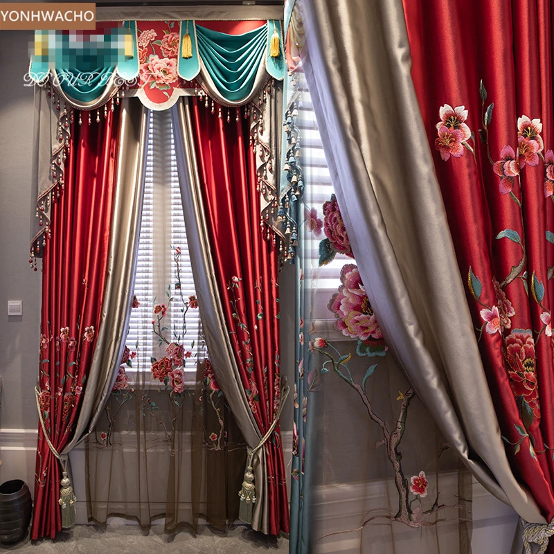 Custom curtain high-precision simulation silk embroidered villa red thick cloth blackout curtain valance tulle panel C716
Custom curtain high-precision simulation silk embroidered villa red thick cloth blackout curtain valance tulle panel C716