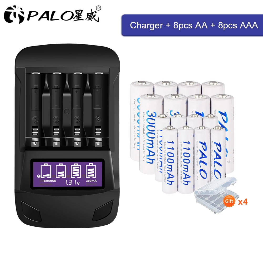 PALO 4-12pcs original AA rechargeable battery aa+rechargeable AAA battery 1.2V nimh battery+LCD USB AA AAA battery charger
PALO 4-12pcs original AA rechargeable battery aa+rechargeable AAA battery 1.2V nimh battery+LCD USB AA AAA battery charger