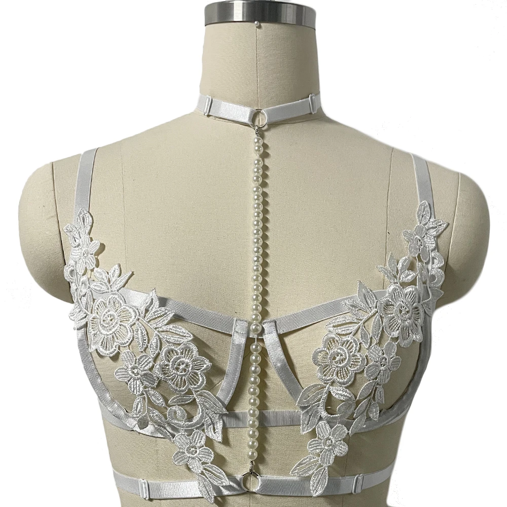 JLX.HARNESS Original Design White Lace Pearl Sexy Bra Bondage Body Harness Belt Adjustable Neck Collar Rave Body Cage Lingerie
JLX.HARNESS Original Design White Lace Pearl Sexy Bra Bondage Body Harness Belt Adjustable Neck Collar Rave Body Cage Lingerie