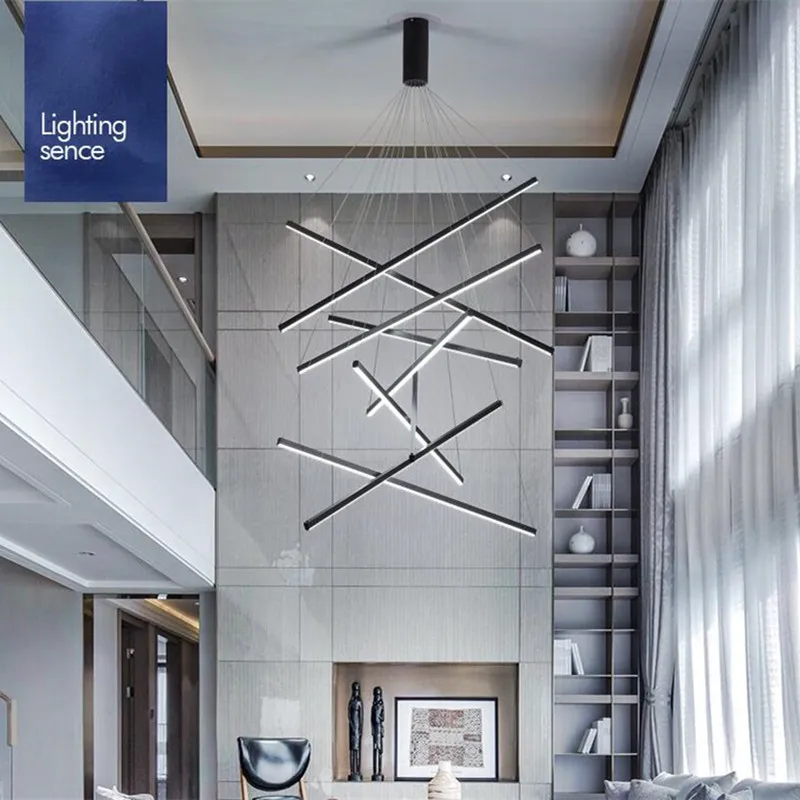 Black Stair Chandelier simple modern duplex building high-rise empty living room hall creative personality long LED line lamp
Black Stair Chandelier simple modern duplex building high-rise empty living room hall creative personality long LED line lamp