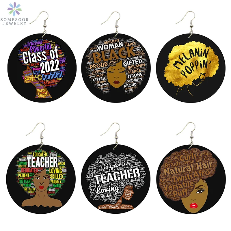 SOMESOOR Class Of 2022 AFRO Natural Hair African Wood Drop Earrings Melanin Poppin Teacher Smart Black Queen Loops Jewelry Gift
SOMESOOR Class Of 2022 AFRO Natural Hair African Wood Drop Earrings Melanin Poppin Teacher Smart Black Queen Loops Jewelry Gift