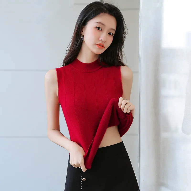 Women's Trendy Knitting Vest Solid Mock Neck Sleeveless Slim Fleece Thicken Women Pullover Bottoming Vest Autumn Winter 2021
Women's Trendy Knitting Vest Solid Mock Neck Sleeveless Slim Fleece Thicken Women Pullover Bottoming Vest Autumn Winter 2021