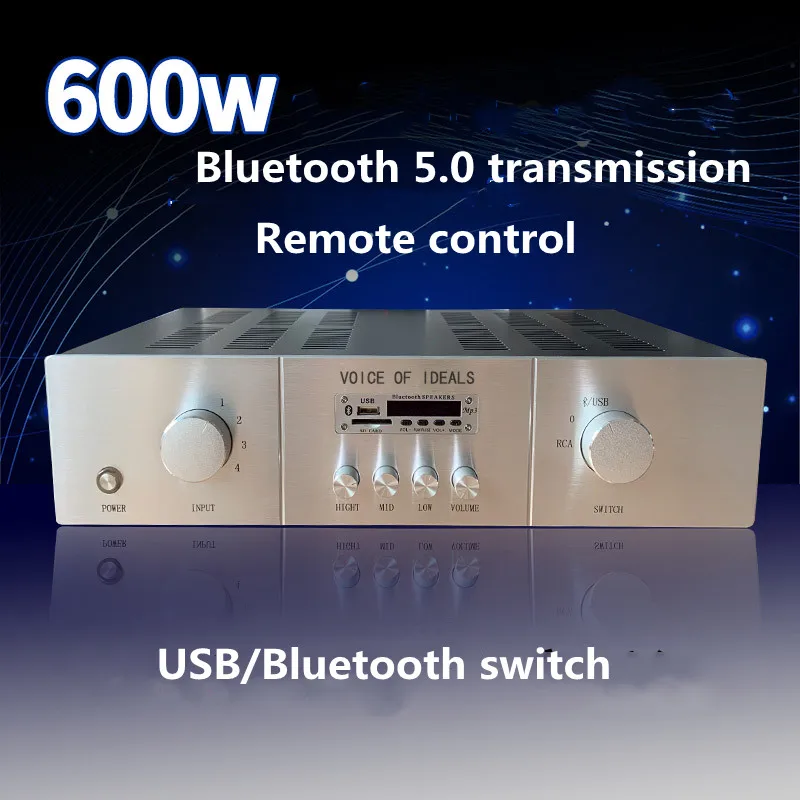 AC220V 600W 2.0 Channel Bluetooth 5.0 USB Input Remote Control Fever Hifi Pure After-stage Audio Amplifier Stage Home Theater
AC220V 600W 2.0 Channel Bluetooth 5.0 USB Input Remote Control Fever Hifi Pure After-stage Audio Amplifier Stage Home Theater