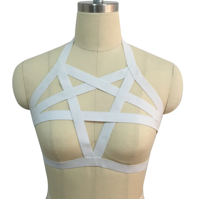 Gothic Bondage white Pentagram Lingerie Harness Bra Crop Top Body Harness Cage Fetish Halloween Rave Wear Harajuku Cage Bra
Gothic Bondage white Pentagram Lingerie Harness Bra Crop Top Body Harness Cage Fetish Halloween Rave Wear Harajuku Cage Bra