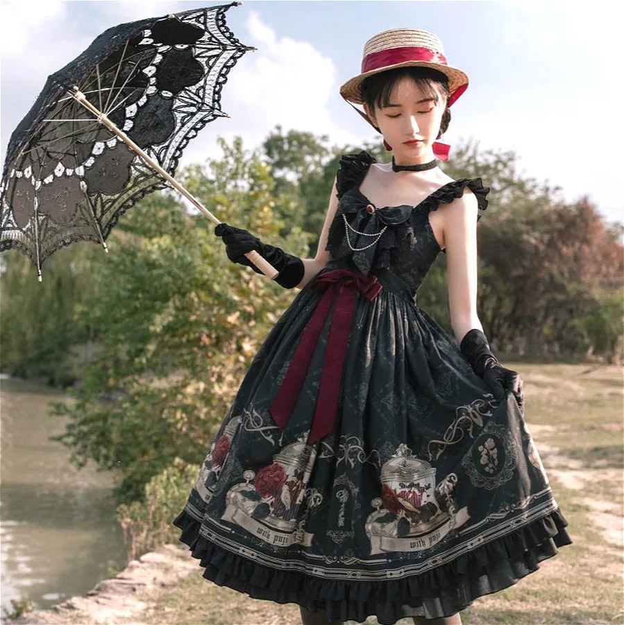 Gothic Vintage Sweet Lolita Dress Falbala Bowknot High Waist Printing Loli Kawaii Girl Goth Lolita Jsk Loli Cosplay Dress
Gothic Vintage Sweet Lolita Dress Falbala Bowknot High Waist Printing Loli Kawaii Girl Goth Lolita Jsk Loli Cosplay Dress
