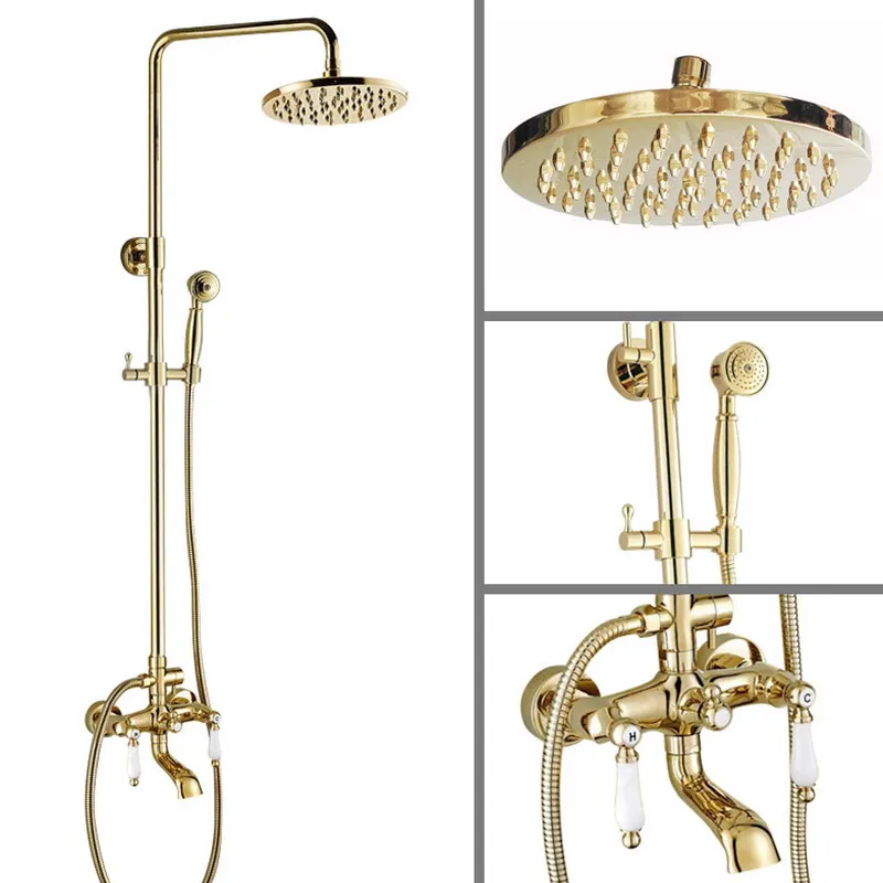 Gold Color Brass Two Ceramic Handle Wall Mounted Bathroom Rain Shower Head Bath Tub Faucet Set Telephone Shape Hand Spray mgf362
Gold Color Brass Two Ceramic Handle Wall Mounted Bathroom Rain Shower Head Bath Tub Faucet Set Telephone Shape Hand Spray mgf362