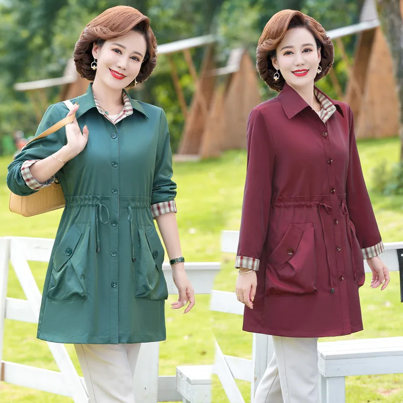 Middle-aged women's Trench Coat thin spring autumn coat solid mid long windbreaker women's basic coat Outerwear
Middle-aged women's Trench Coat thin spring autumn coat solid mid long windbreaker women's basic coat Outerwear
