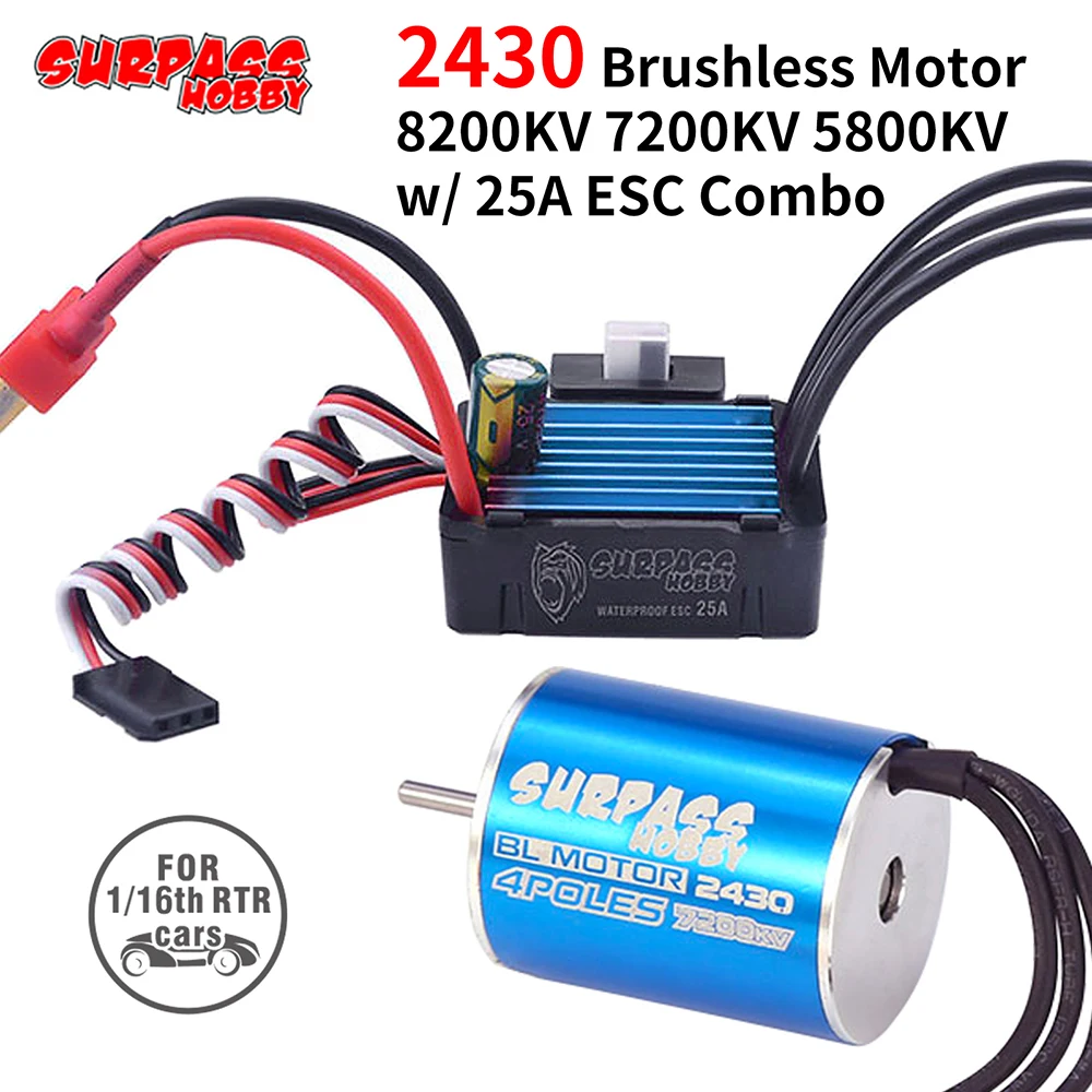 SURPASS HOBBY 2430 7200KV Sensorless Brushless Motor With 25A ESC Combo Set for HSP HPI Tamiya 1/16 1/18 RC Car
SURPASS HOBBY 2430 7200KV Sensorless Brushless Motor With 25A ESC Combo Set for HSP HPI Tamiya 1/16 1/18 RC Car