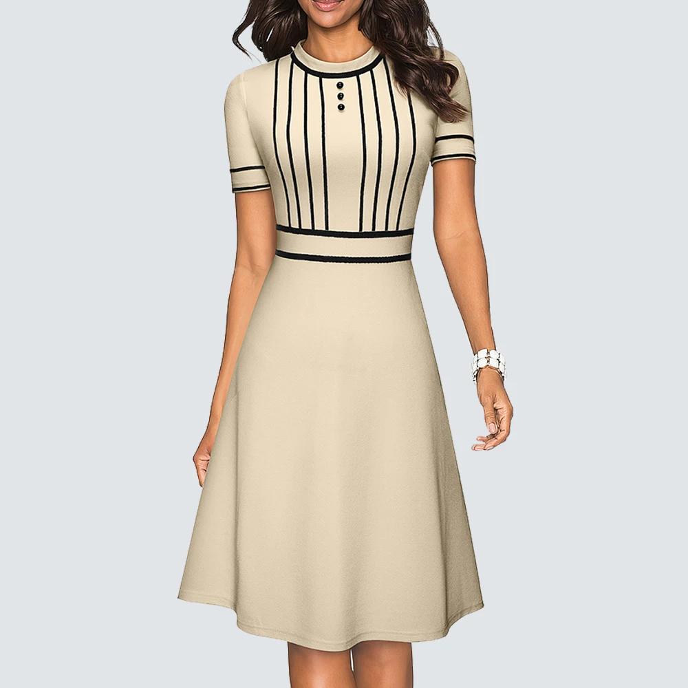 Women Classic O Neck Buttons Casual Fashion Charming Elegant Party Chic Line Patchwork A Line Dress HA245
Women Classic O Neck Buttons Casual Fashion Charming Elegant Party Chic Line Patchwork A Line Dress HA245