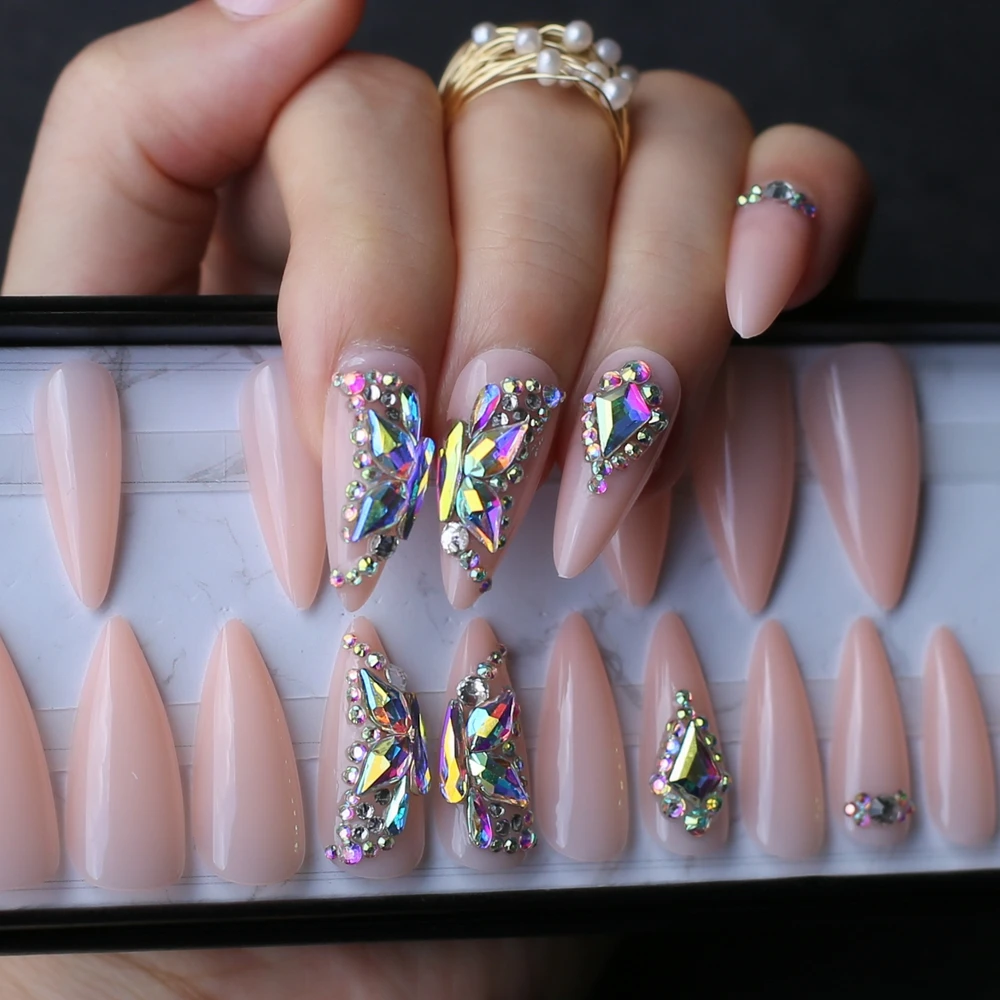 Almond Butterfly Crystal Luxury Stiletto nude box 24pcs UV Acrylic nails bling DIY manual Ballet matte pink fasle nails
Almond Butterfly Crystal Luxury Stiletto nude box 24pcs UV Acrylic nails bling DIY manual Ballet matte pink fasle nails