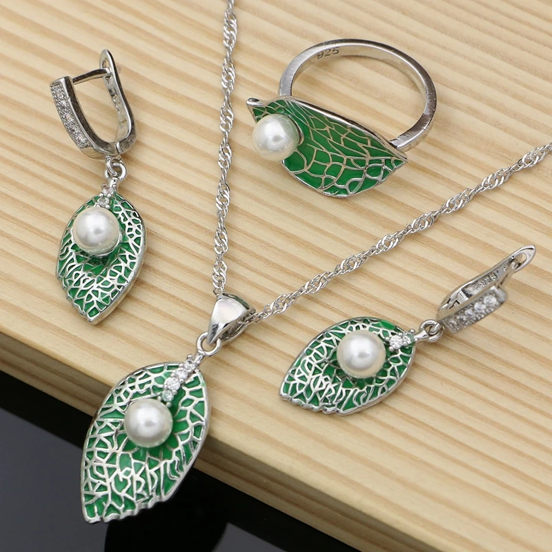 Green Leaves Enamel Earrings 925 Sterling Silver Pearl Jewelry Sets Women Fine Jewelry Handmade Jewellry Dropshipping
Green Leaves Enamel Earrings 925 Sterling Silver Pearl Jewelry Sets Women Fine Jewelry Handmade Jewellry Dropshipping