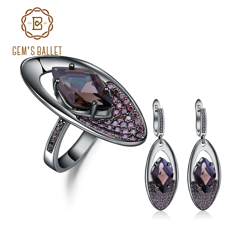 GEM'S BALLET Natural Smoky Quartz Vintage Gothic Jewelry Sets Pure 925 Sterling Silver Earrings Ring Set For Women Fine Jewelry
GEM'S BALLET Natural Smoky Quartz Vintage Gothic Jewelry Sets Pure 925 Sterling Silver Earrings Ring Set For Women Fine Jewelry