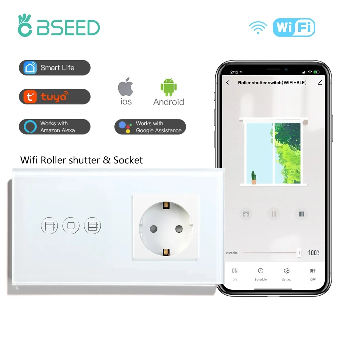 BSEED Wifi Roller Shutter Switch Smart Blind Switch Google Home Smart Life Tuya Alexa Control With Simple EU Wall Socket Plug
BSEED Wifi Roller Shutter Switch Smart Blind Switch Google Home Smart Life Tuya Alexa Control With Simple EU Wall Socket Plug