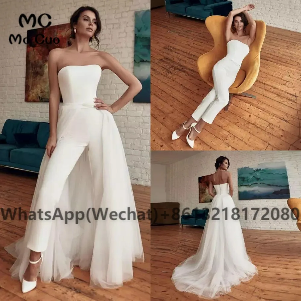 Jumpsuit Strapless Prom Dresses Long 2021 Evening Party Dress with Train Zipper Back White Women's Prom Dress In Stock
Jumpsuit Strapless Prom Dresses Long 2021 Evening Party Dress with Train Zipper Back White Women's Prom Dress In Stock