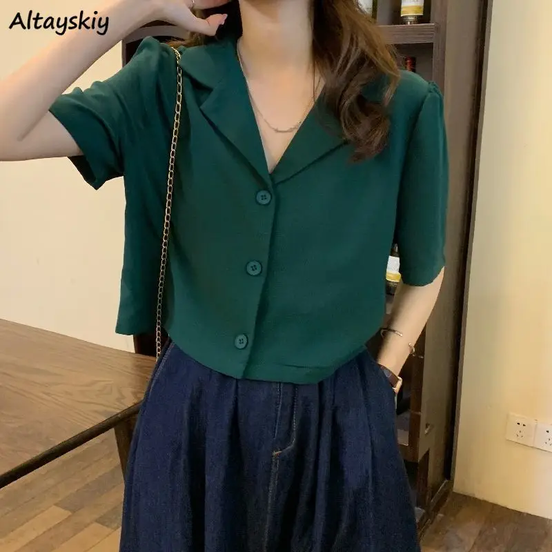 Shirts Women Cropped Short Sleeve Blouses Single Breasted Retro Notched Hong Kong Style Design Leisure Tops Female Daily Summer
Shirts Women Cropped Short Sleeve Blouses Single Breasted Retro Notched Hong Kong Style Design Leisure Tops Female Daily Summer