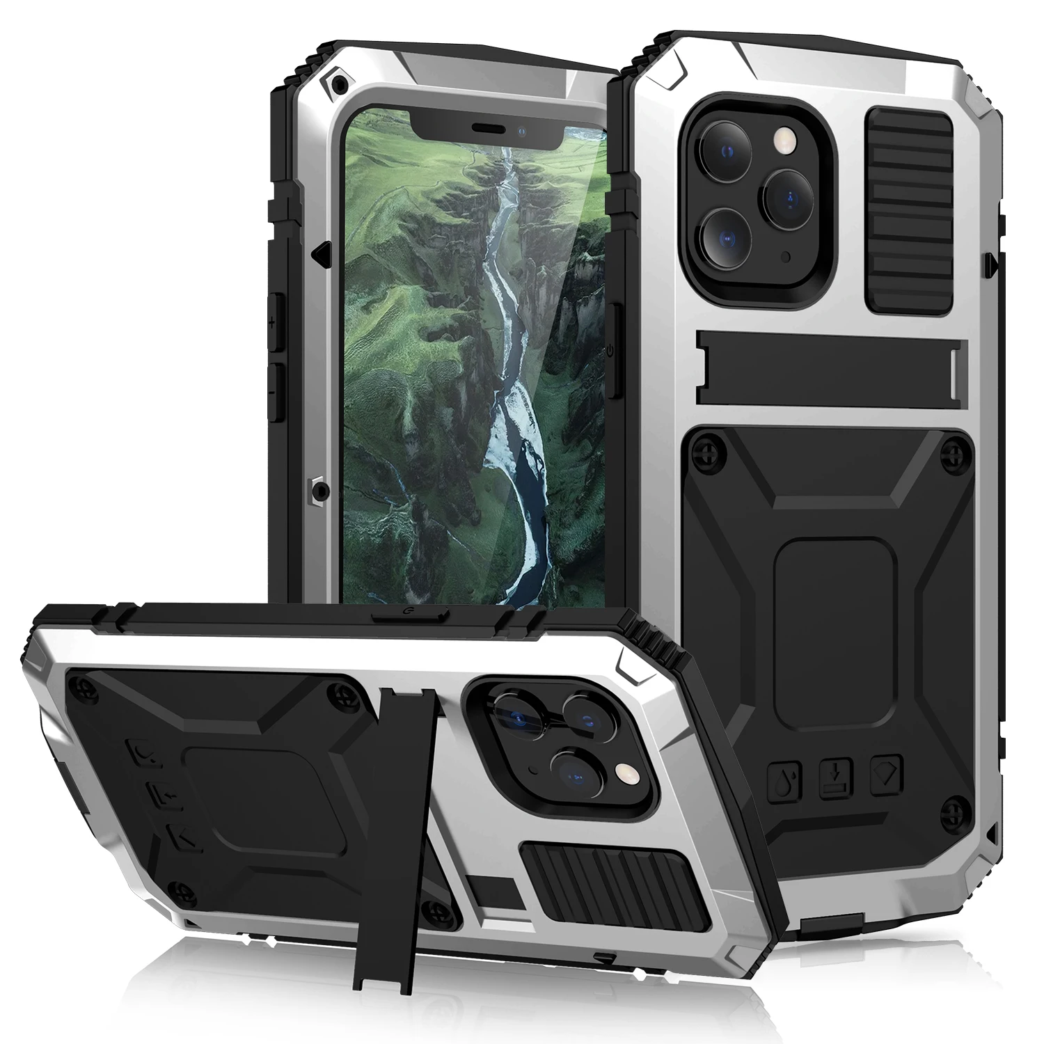 Rugged Armor Shockproof Case for iPhone 14 13 12 11 Pro XR XS MAX Full Body Protective Silicone Kickstand Aluminum Metal Cover
Rugged Armor Shockproof Case for iPhone 14 13 12 11 Pro XR XS MAX Full Body Protective Silicone Kickstand Aluminum Metal Cover