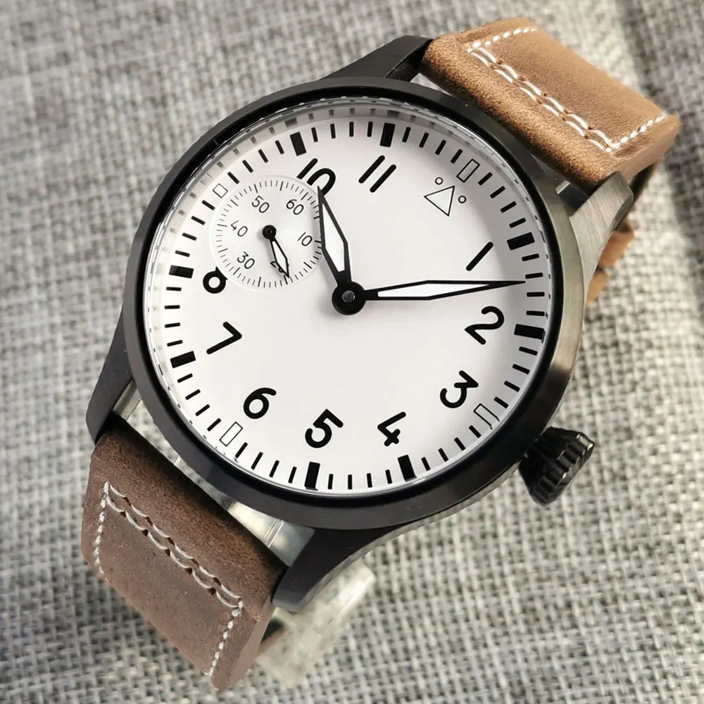 Sapphire/Mineral Glass 42mm Mechanical Hand Winding Men's Watch Asia 6497 White Dial Silver/Bronze/Black PVD Case Leather Strap
Sapphire/Mineral Glass 42mm Mechanical Hand Winding Men's Watch Asia 6497 White Dial Silver/Bronze/Black PVD Case Leather Strap