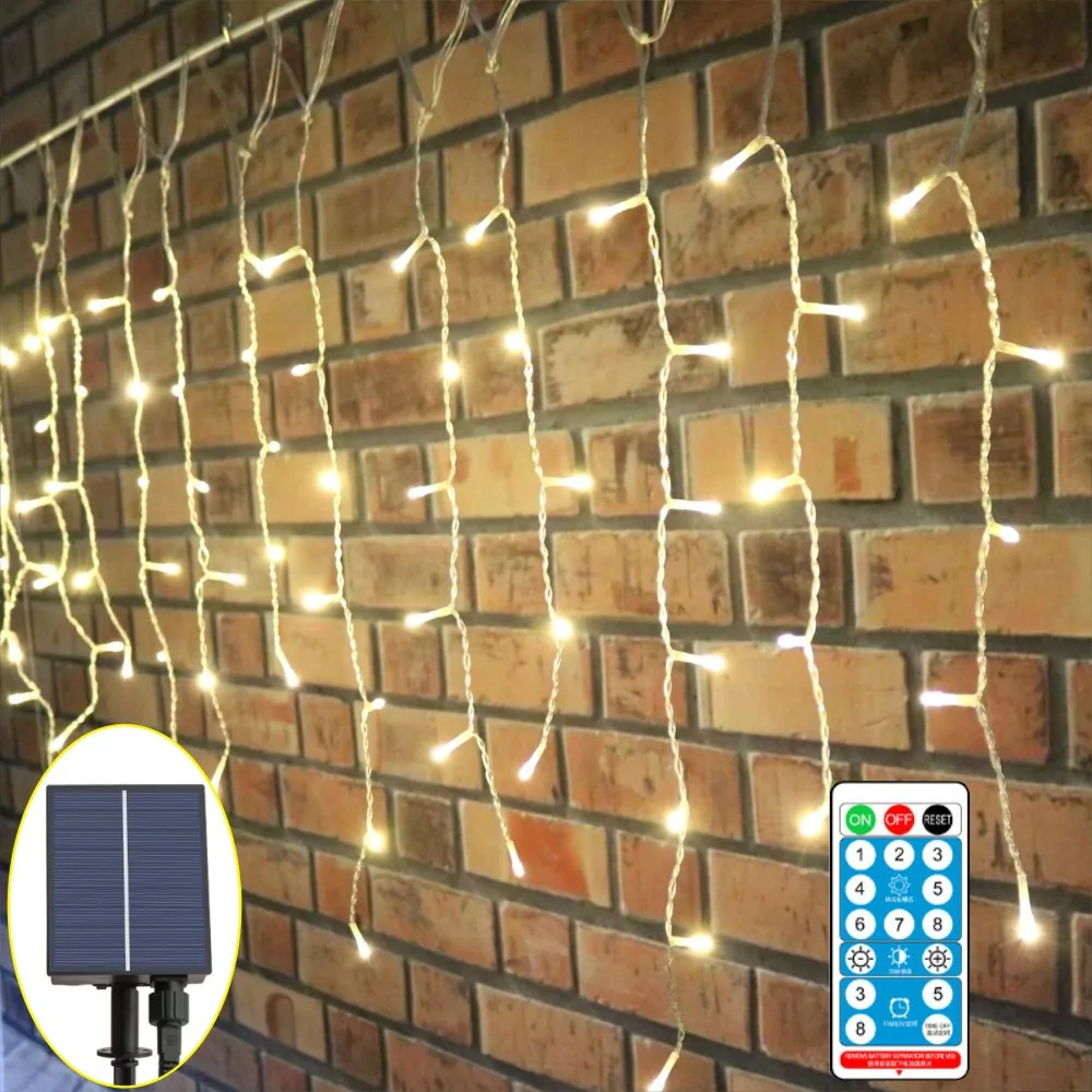 3.5M Solar Window Curtain Warm White Icicle Light Christmas String Light for Holiday Christmas Wedding Decorations
3.5M Solar Window Curtain Warm White Icicle Light Christmas String Light for Holiday Christmas Wedding Decorations
