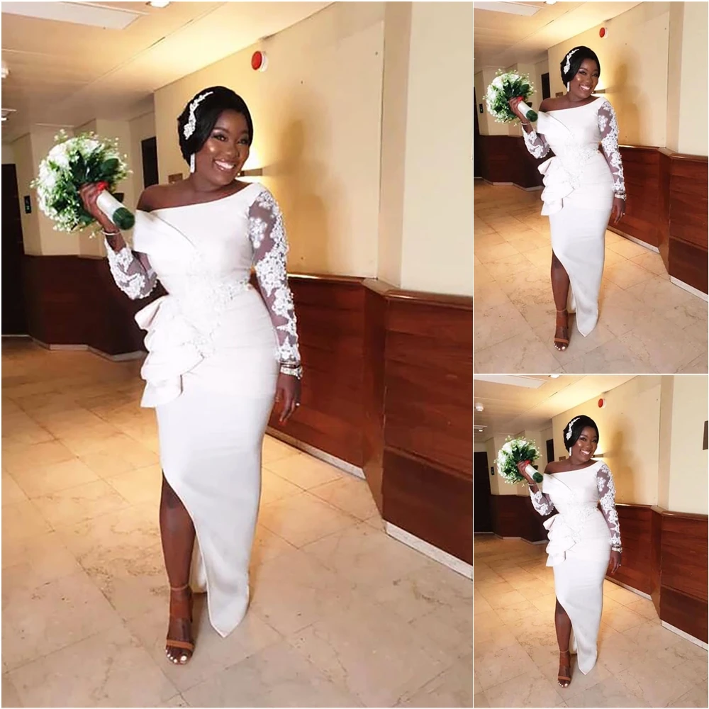 Plus Size Mermaid Thigh-High Slits Dress Elastic Satin Long Sleeve Bridesmaid Dresses Applique White Prom Party Gown
Plus Size Mermaid Thigh-High Slits Dress Elastic Satin Long Sleeve Bridesmaid Dresses Applique White Prom Party Gown