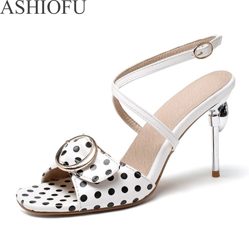 ASHIOFU Womens High Heel Sandals X-buckle Strap Summer Shoes Black-dots Leather Party Prom Fashion Evening Sandals Shoes
ASHIOFU Womens High Heel Sandals X-buckle Strap Summer Shoes Black-dots Leather Party Prom Fashion Evening Sandals Shoes