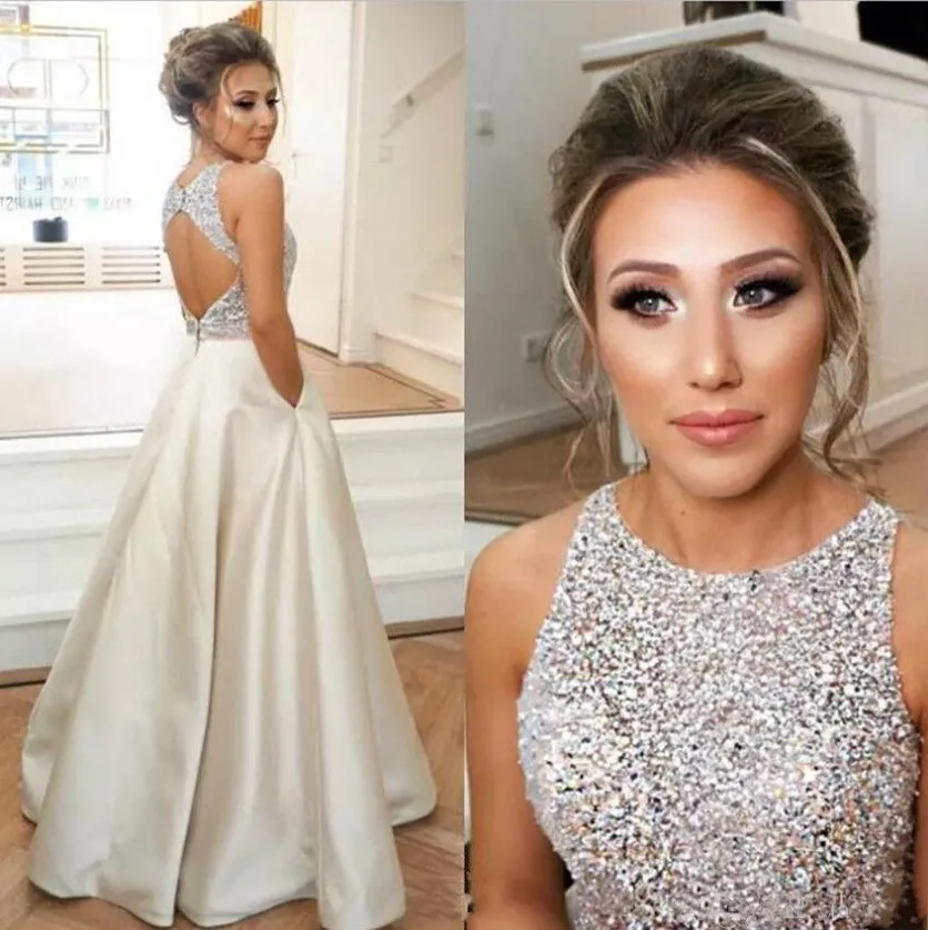 Vestidos de Fiesta 2020 O-neck Open Back Long Evening Dresses Ivory Satin A line Beading Formal Long Dress Abendkleider
Vestidos de Fiesta 2020 O-neck Open Back Long Evening Dresses Ivory Satin A line Beading Formal Long Dress Abendkleider