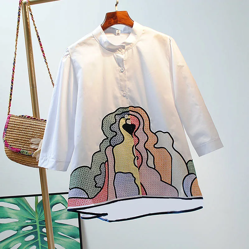 Spring Summer Cotton Nice Blouse Women Causal Cartoon Flowers Embroidery Stand Collar Shirts White Blouse Plus Size Blousa NS83
Spring Summer Cotton Nice Blouse Women Causal Cartoon Flowers Embroidery Stand Collar Shirts White Blouse Plus Size Blousa NS83
